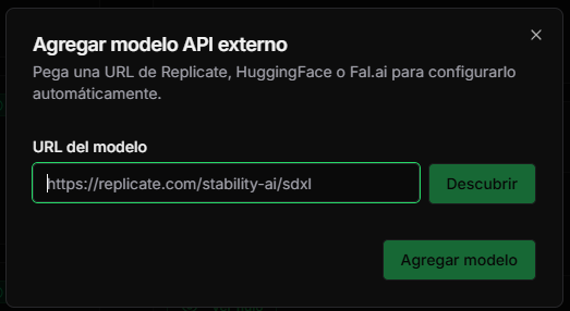 Diálogo Agregar modelo API con la ficha del modelo descubierto
