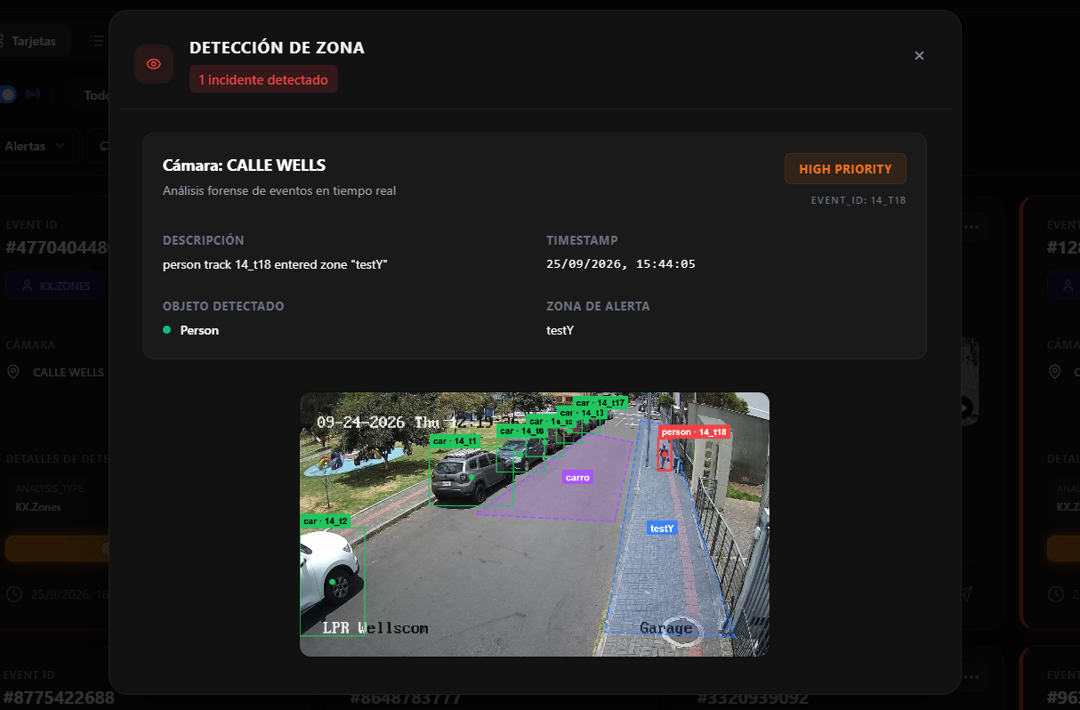 Vista de referencia de la detección de zona