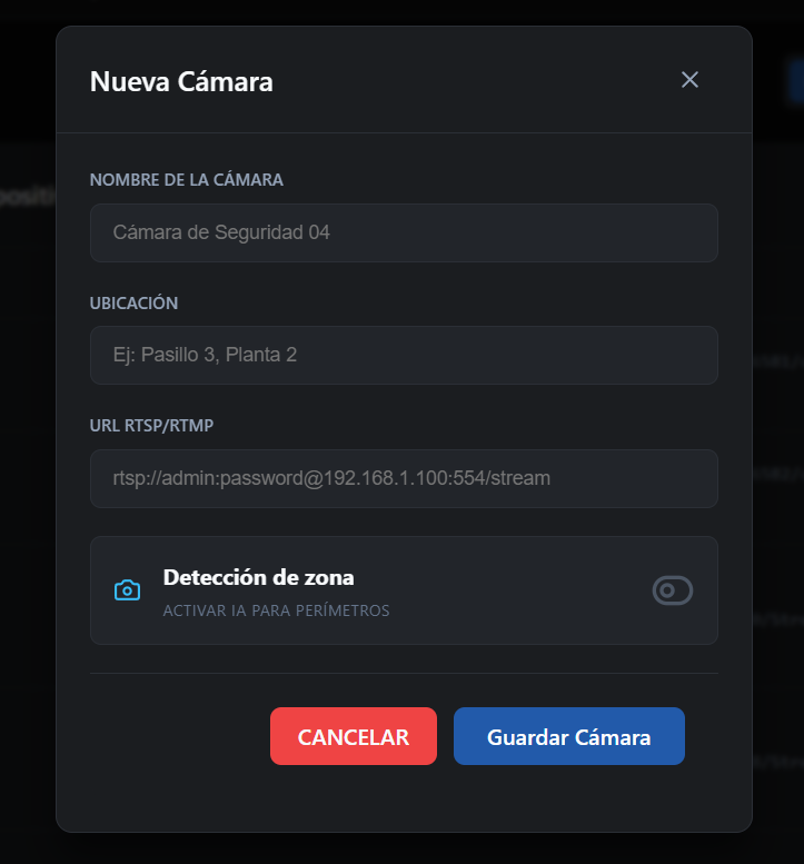Formulario de cámara