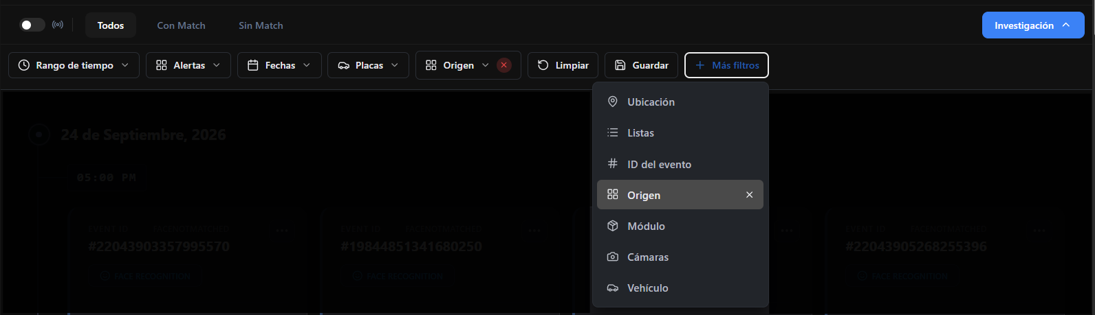 Filtros avanzados del Monitor de eventos