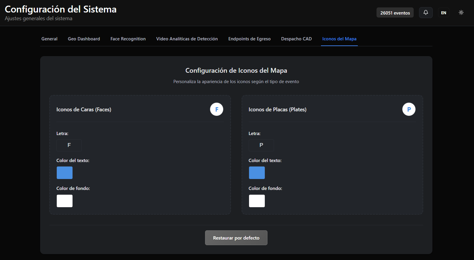 Configuración de iconos del mapa