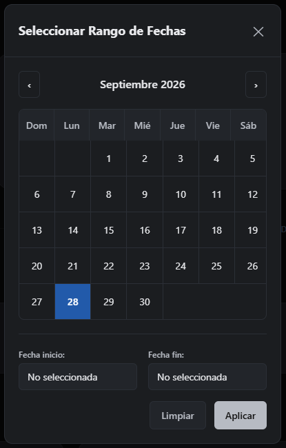 Analíticas del Dashboard de Face Dashboard con el botón Filtrar por fechas