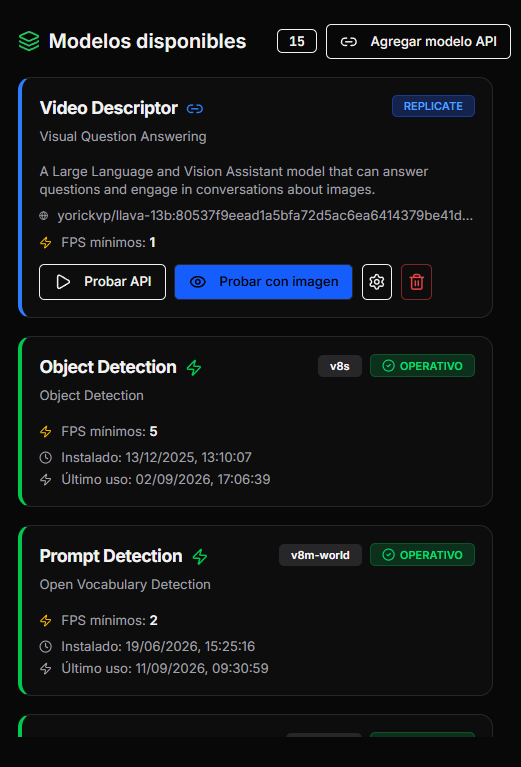 Catálogo de modelos locales y externos en Configuración