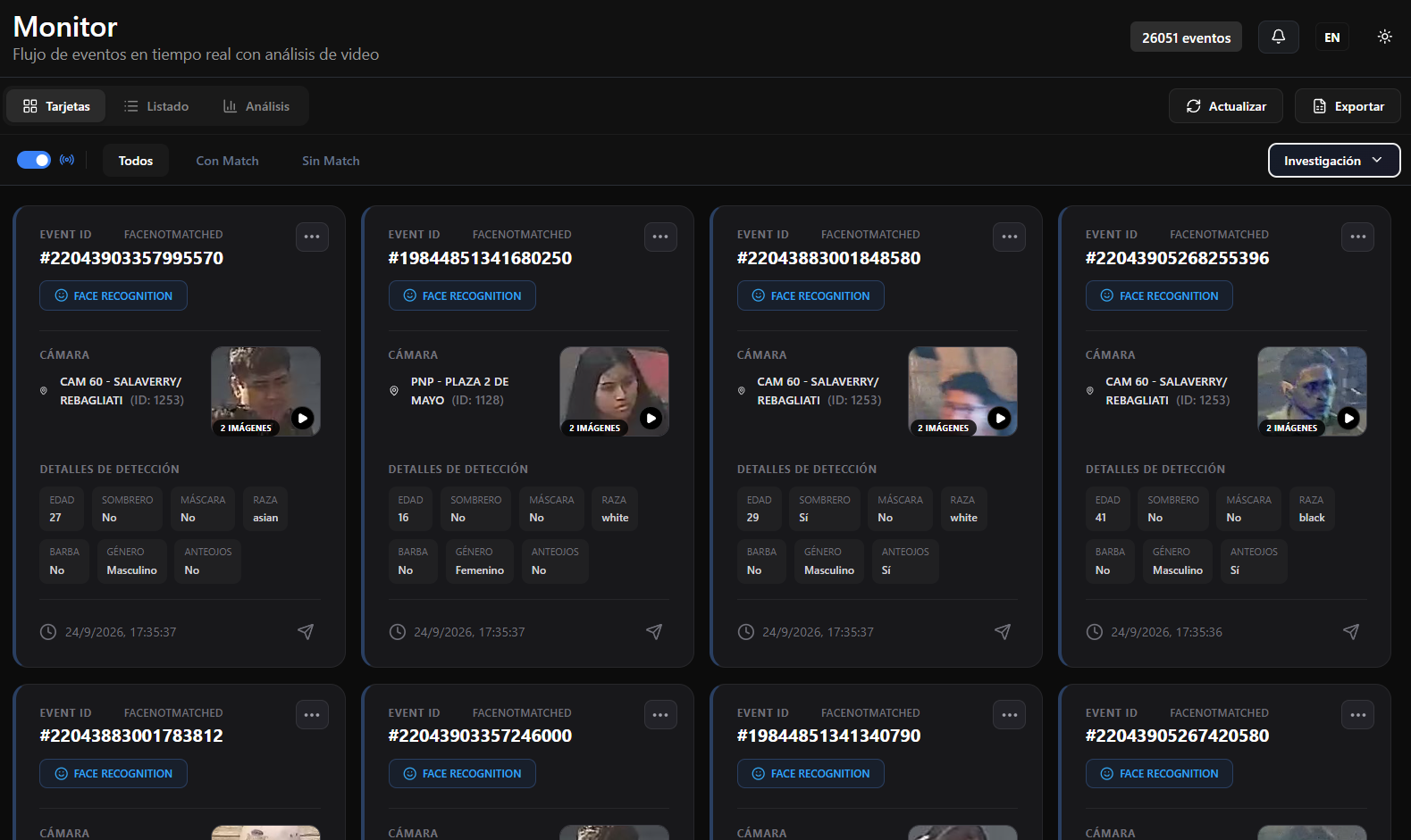 Event Monitor with several event cards and no advanced filters open