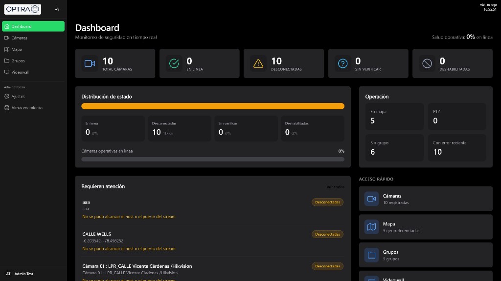 Dashboard de VStation con menú lateral expandido y sección Administración