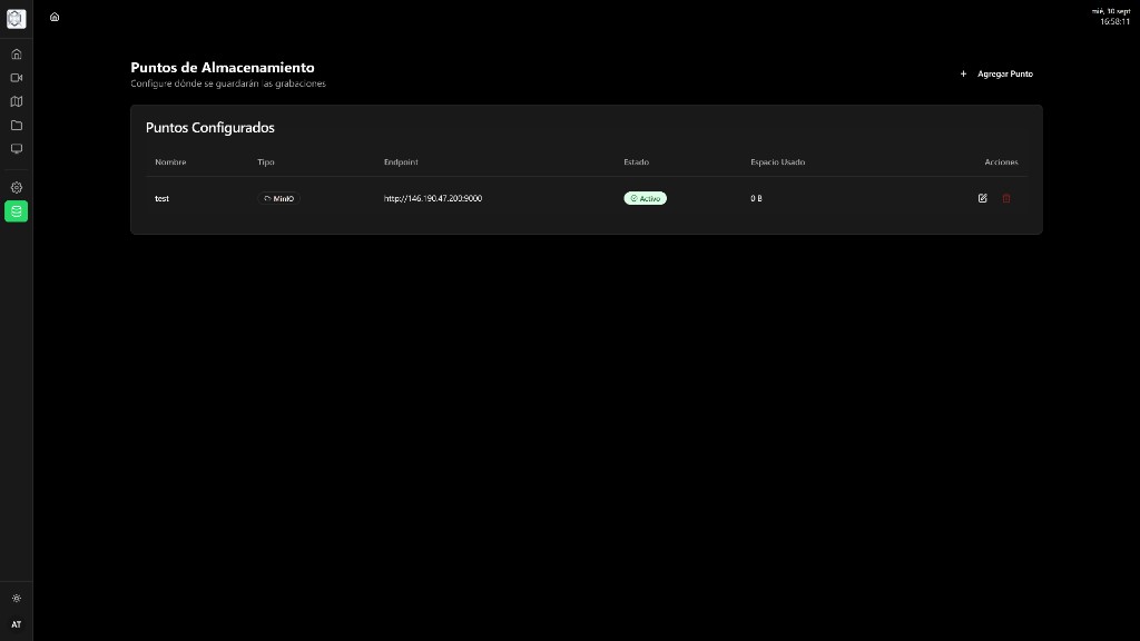Tabla de puntos de almacenamiento configurados