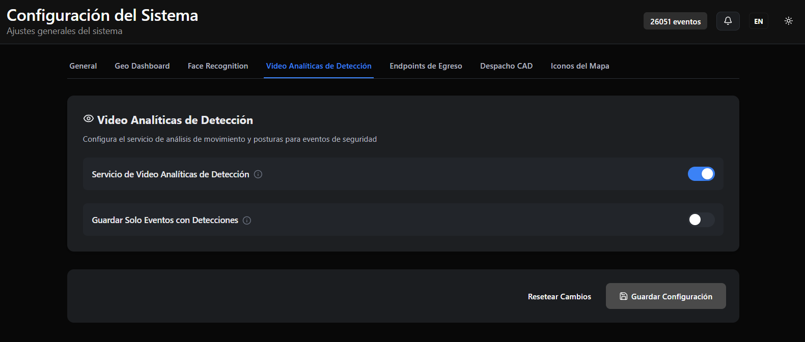Configuración de Video Analíticas de Detección
